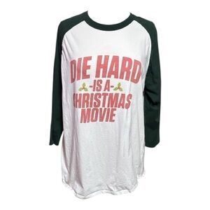 Sport-Tek Die Hard Christmas White and Green Raglan Tee